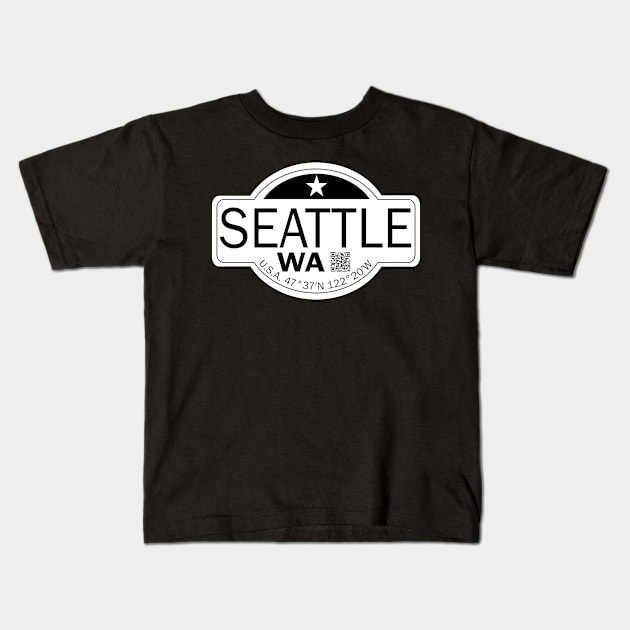 New Vintage Travel Location Qr Seattle WA Kids T-Shirt by SimonSay